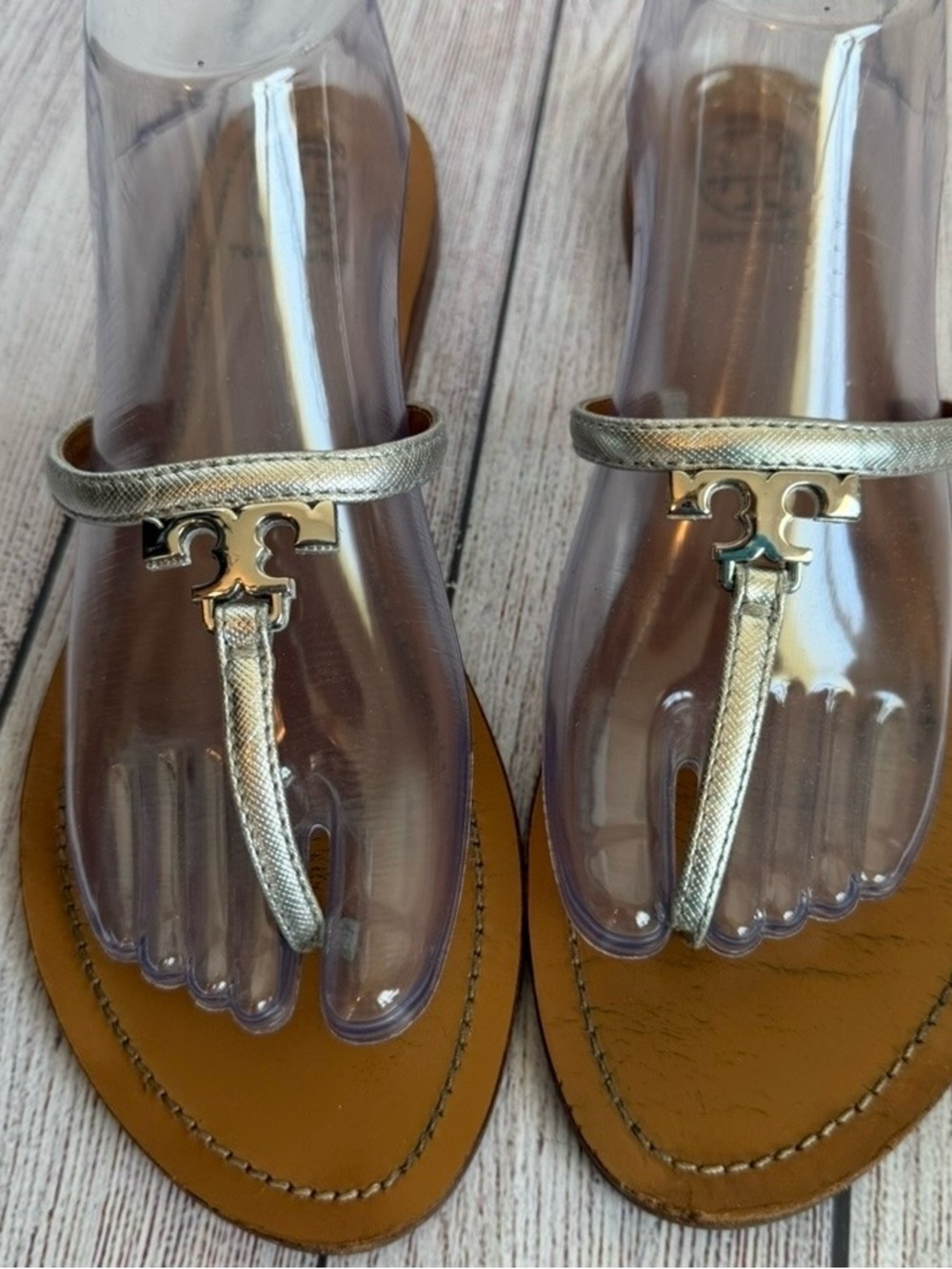 Tory Burch Silver T-Strap Sandals 9 - Picture 2 of 7